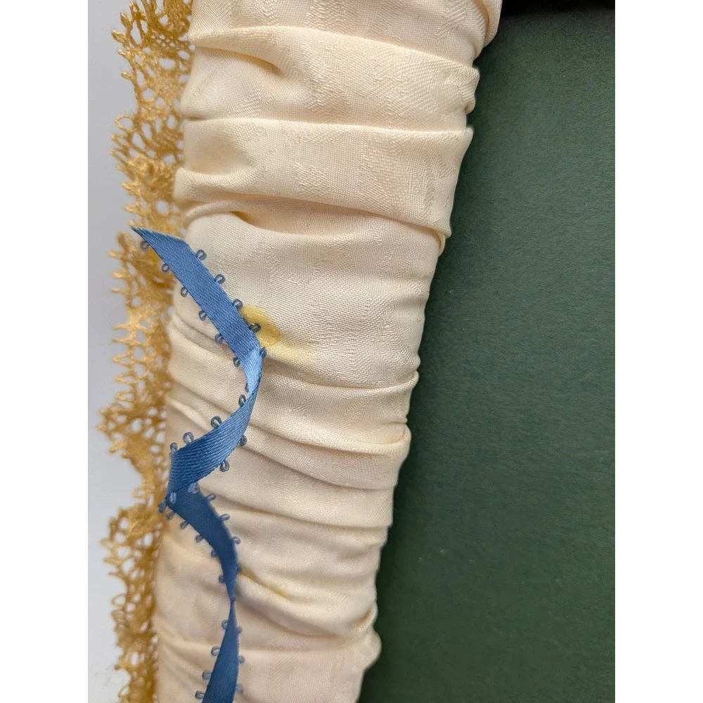 Vintage Grannycore Sateen Picture Frame Blue and Cream Floral Lace Handmade